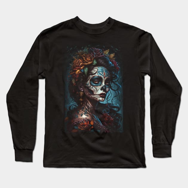 Catrina Mexicana Long Sleeve T-Shirt by Velvet Love Design 